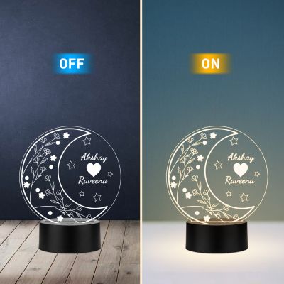 Personalized Couple Name Warm White LED Lamp with Moon Theme Anniversary & Birthday Gift for Couples